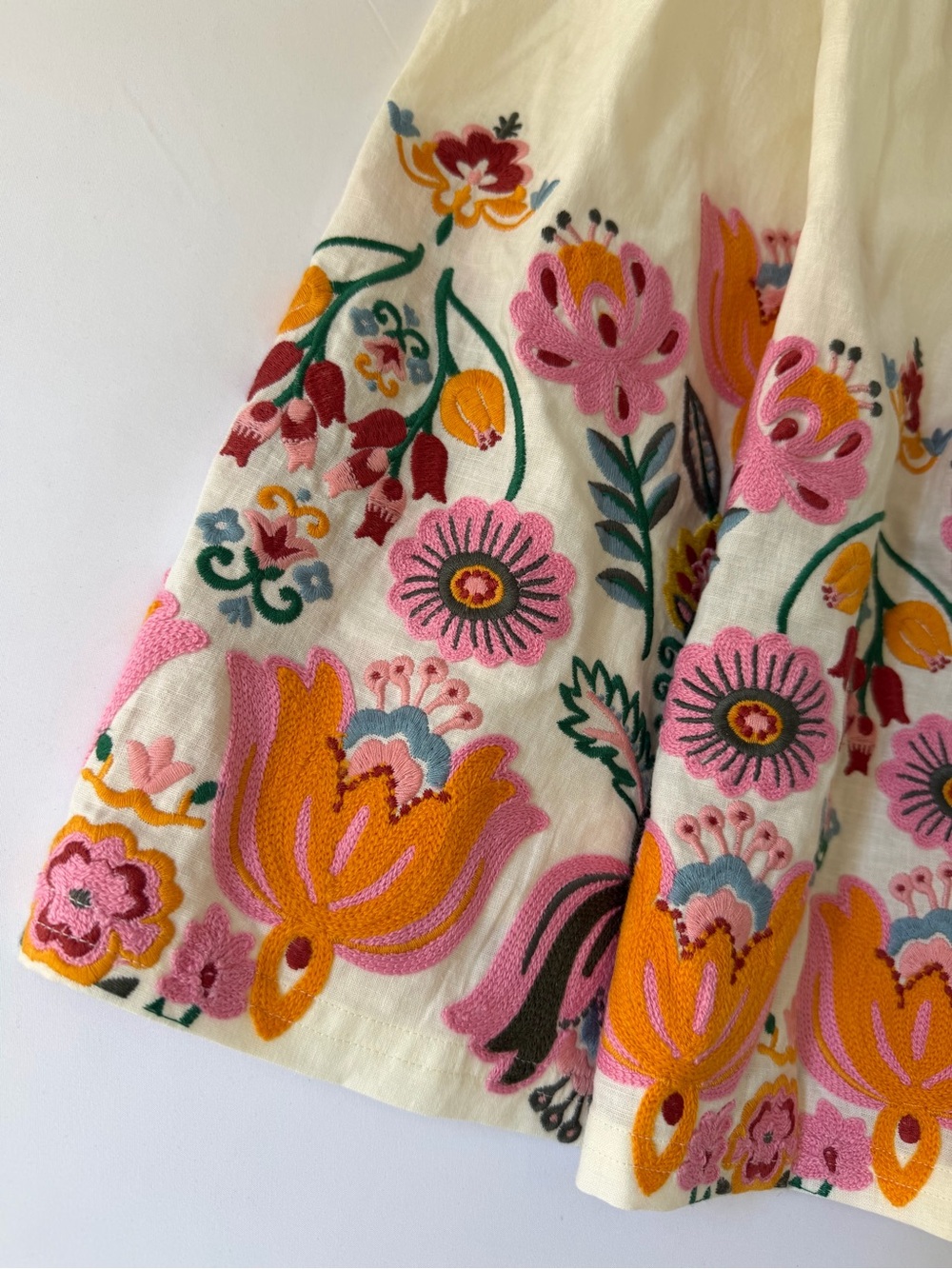 Boden Verity Linen Embroidered Floral Trim Pleated Midi Skirt US 6R - Picture 3 of 16